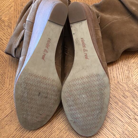 Violet & Red Jordy Brown Leather Suede Wedge Slouch Boots Size 9 - Picture 6 of 9